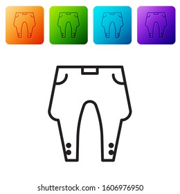 Black line Pants icon isolated on white background. Set icons in color square buttons. Vector Illustration