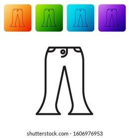 Black line Pants icon isolated on white background. Set icons in color square buttons. Vector Illustration