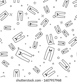 Black line Pants icon isolated seamless pattern on white background.  Vector Illustration