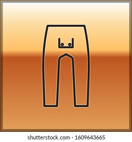 Black line Pants icon isolated on gold background.  Vector Illustration