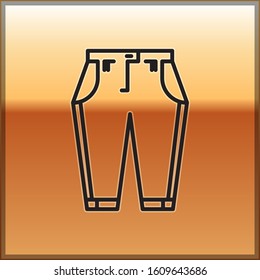 Black line Pants icon isolated on gold background.  Vector Illustration