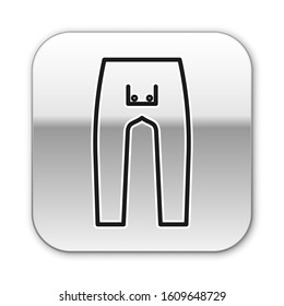 Black line Pants icon isolated on white background. Silver square button. Vector Illustration