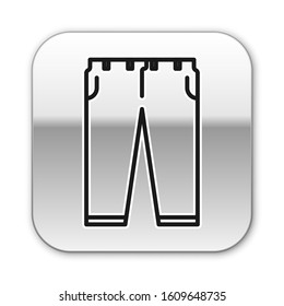 Black line Pants icon isolated on white background. Silver square button. Vector Illustration