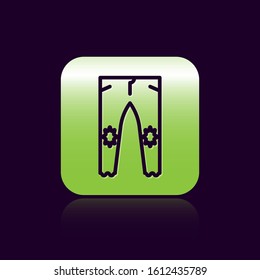 Black line Pants icon isolated on black background. Green square button. Vector Illustration