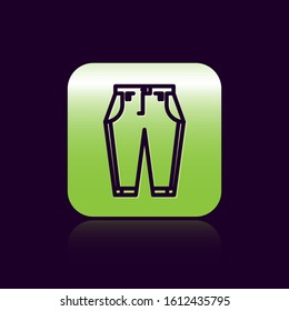 Black line Pants icon isolated on black background. Green square button. Vector Illustration