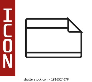 Black line Paper adhesive sticker with curved corner icon isolated on white background.  Vector