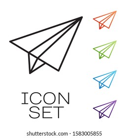 Black line Paper airplane icon isolated on white background. Set icons colorful. Vector Illustration