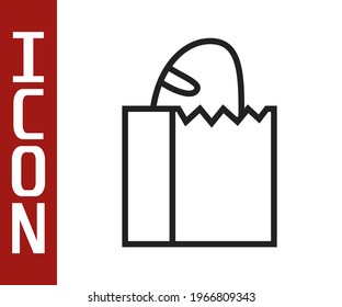 Black line Paper bag with bread loaf icon isolated on white background.  Vector