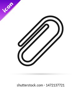 Black line Paper clip icon isolated on white background.  Vector Illustration