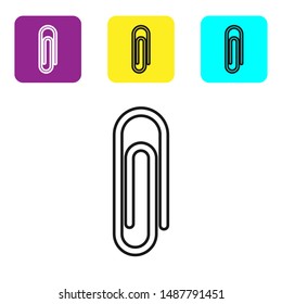Black line Paper clip icon isolated on white background. Set icons colorful square buttons. Vector Illustration