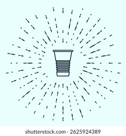 Black line Paper glass icon isolated on grey background. Soda drink glass. Fresh cold beverage symbol. Abstract circle random dots. Vector Illustration