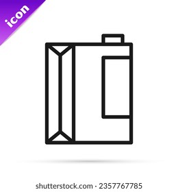Black line Paper package for kefir icon isolated on white background. Dieting food for healthy lifestyle and probiotics fulfillment.  Vector