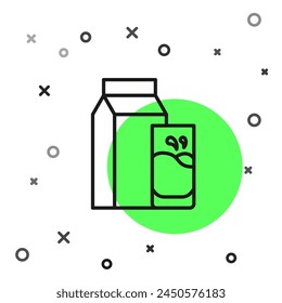 Black line Paper package for kefir and glass icon isolated on white background. Dieting food for healthy lifestyle and probiotics fulfillment.  Vector