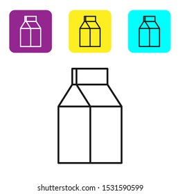 Black line Paper package for milk icon isolated on white background. Milk packet sign. Set icons colorful square buttons. Vector Illustration