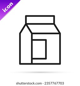 Black line Paper package for milk icon isolated on white background. Milk packet sign.  Vector