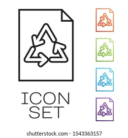 Black line Paper with recycle icon isolated on white background. Set icons colorful. Vector Illustration