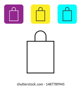 Black line Paper shopping bag icon isolated on white background. Package sign. Set icons colorful square buttons. Vector Illustration