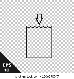 Black line Paper shopping bag icon isolated on transparent background. Package sign.  Vector Illustration