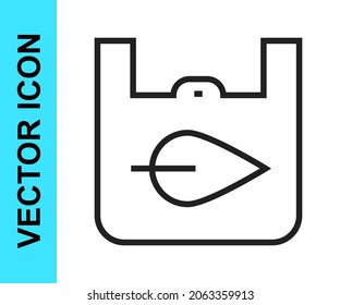 Black line Paper shopping bag with recycle icon isolated on white background. Bag with recycling symbol.  Vector