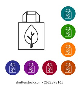 Black line Paper shopping bag with recycle icon isolated on white background. Bag with recycling symbol. Set icons in color circle buttons. Vector