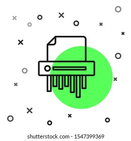 Black line Paper shredder confidential and private document office information protection icon isolated on white background.  Vector Illustration