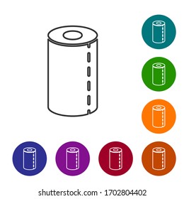 Black line Paper towel roll icon isolated on white background. Set icons in color circle buttons. Vector Illustration