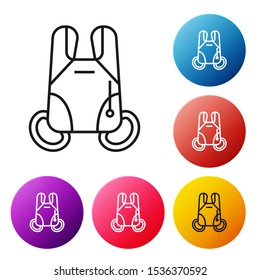 Black line Parachute icon isolated on white background. Extreme sport. Sport equipment. Set icons colorful circle buttons. Vector Illustration