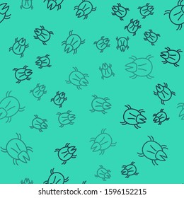Black line Parasite mite icon isolated seamless pattern on green background.  Vector Illustration