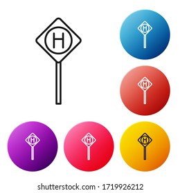 Black line Parking icon isolated on white background. Street road sign. Set icons colorful circle buttons. Vector Illustration
