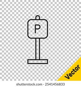 Black line Parking icon isolated on transparent background. Street road sign.  Vector