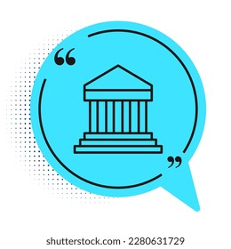 Black line Parthenon from Athens, Acropolis, Greece icon isolated on white background. Greek ancient national landmark. Blue speech bubble symbol. Vector