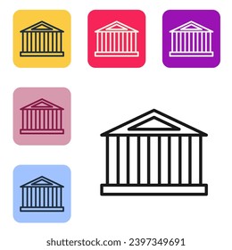 Black line Parthenon from Athens, Acropolis, Greece icon isolated on white background. Greek ancient national landmark. Set icons in color square buttons. Vector