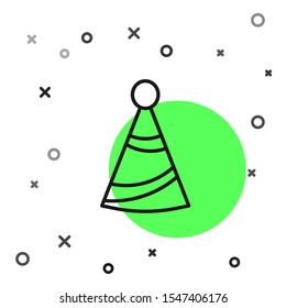 Black line Party hat icon isolated on white background. Birthday hat.  Vector Illustration