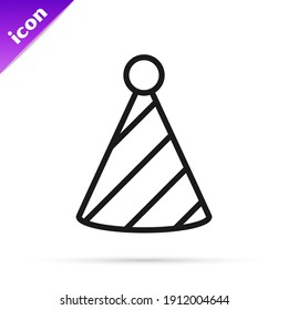 Black Line Party Hat Icon Isolated On White Background. Birthday Hat.  Vector