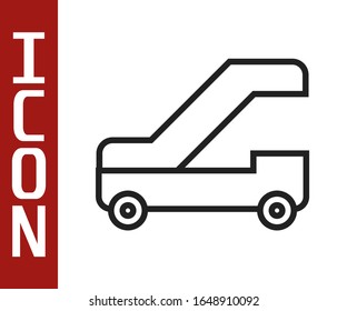Black line Passenger ladder for plane boarding icon isolated on white background. Airport stair travel.  Vector Illustration