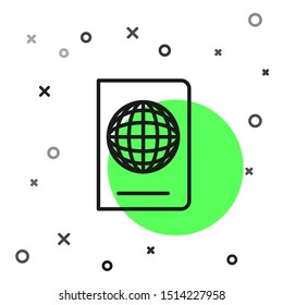 Black line Passport with biometric data icon isolated on white background. Identification Document.  Vector Illustration