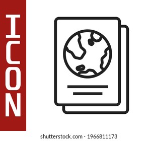 Black line Passport with biometric data icon isolated on white background. Identification Document.  Vector