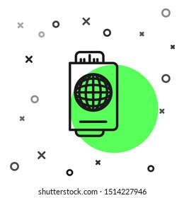 Black line Passport with ticket icon isolated on white background. Identification Document. Concept travel and tourism.  Vector Illustration