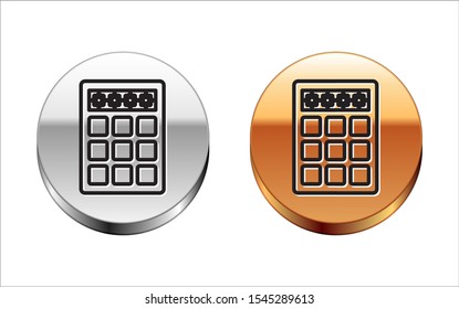 Black line Password protection and safety access icon isolated on white background. Security, safety, protection, privacy concept. Silver-gold circle button. Vector Illustration