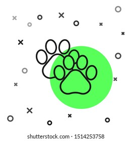 Black line Paw print icon isolated on white background. Dog or cat paw print. Animal track.  Vector Illustration