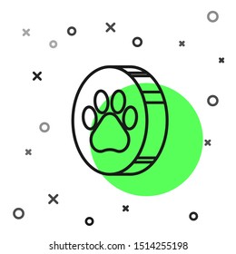 Black line Paw print icon isolated on white background. Dog or cat paw print. Animal track.  Vector Illustration