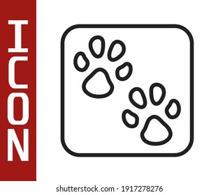 Black line Paw print icon isolated on white background. Dog or cat paw print. Animal track.  Vector