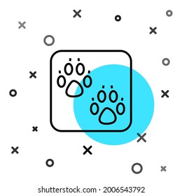 Black line Paw print icon isolated on white background. Dog or cat paw print. Animal track. Random dynamic shapes. Vector