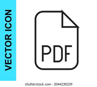 Documento de archivo PDF de línea negra. Descargar icono del botón pdf aislado en fondo blanco.   Vector
