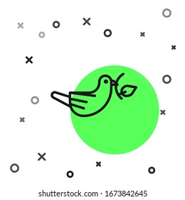 Black line Peace dove with olive branch icon isolated on white background. Happy Easter.  Vector Illustration