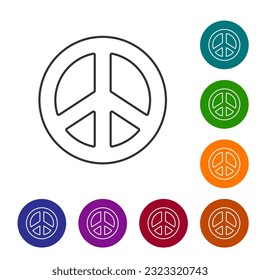 Black line Peace icon isolated on white background. Hippie symbol of peace. Set icons in color circle buttons. Vector Illustration