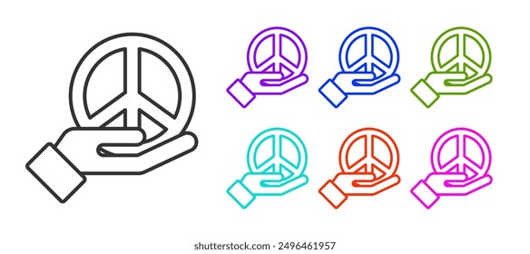 Black line Peace icon isolated on white background. Hippie symbol of peace. Set icons colorful. Vector