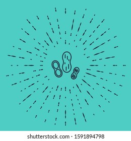Black line Peanut icon isolated on green background. Abstract circle random dots. Vector Illustration
