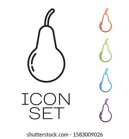 Black line Pear icon isolated on white background. Fruit with leaf symbol. Set icons colorful. Vector Illustration