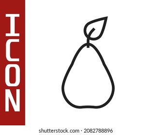 Black line Pear icon isolated on white background. Fruit with leaf symbol.  Vector